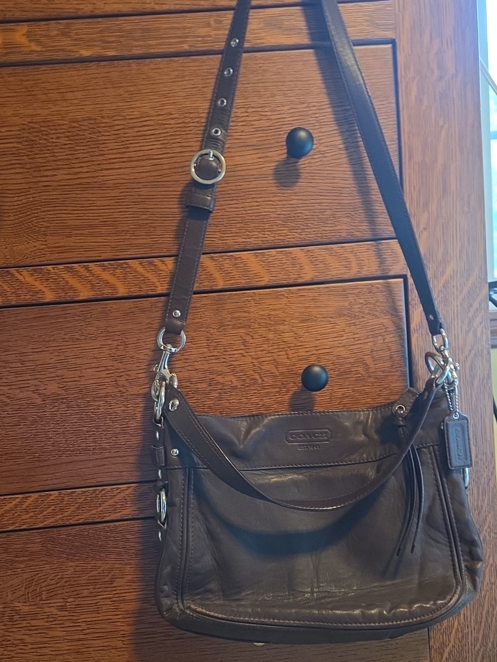 Coach Zoe Hobo Chocolate Brown Leather Crossbody Bag with Silver-Tone Hardware